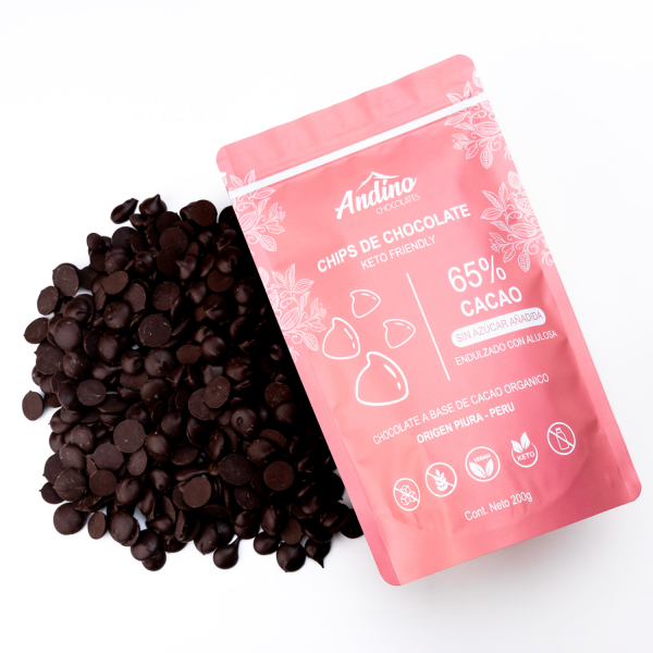 Chips de Chocolate Keto Andino 65% Endulzado con Alulosa 200g - Imagen 4
