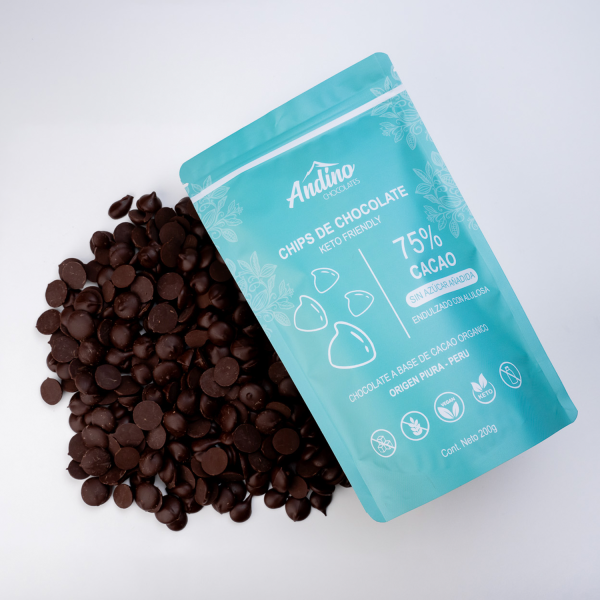 Chips de Chocolate Keto Andino 75% Endulzado con Alulosa 200g - Imagen 3
